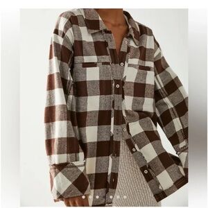 Free people brown cream flannel button down size medium